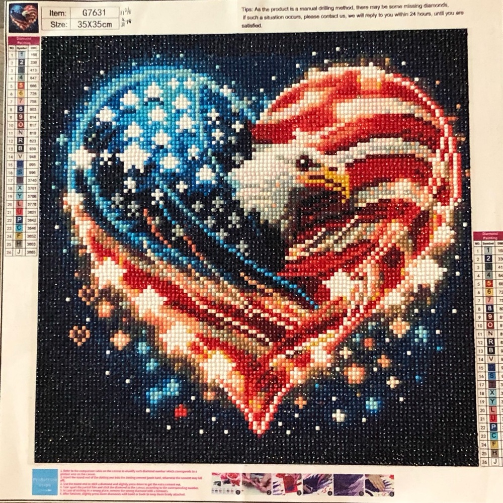 Patriotic Heart Eagle Diamond Art Canvas - Red White Blue~New and Unframed